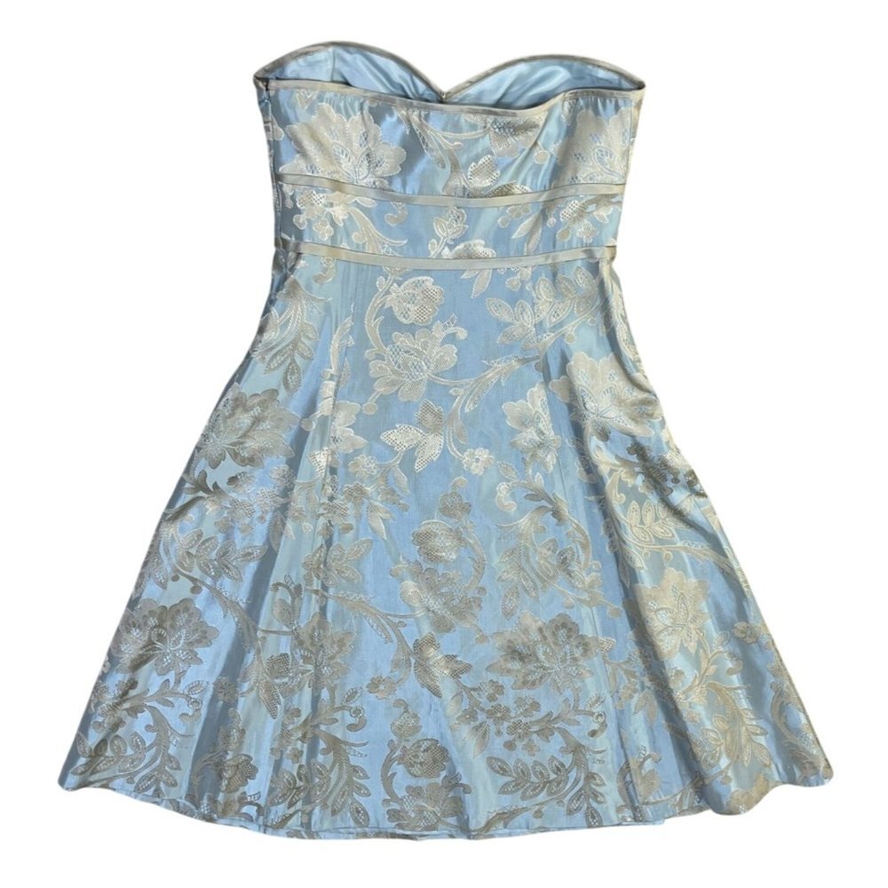 Harold's Strapless Party Dress Bridesmaid Brocade Blue Taupe Size 2 - Picture 2 of 8